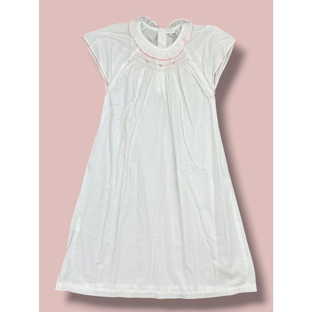 Harrod's Girls Smocked White Pink Sleep Gown Timeless Elegant Nightgown Size 6